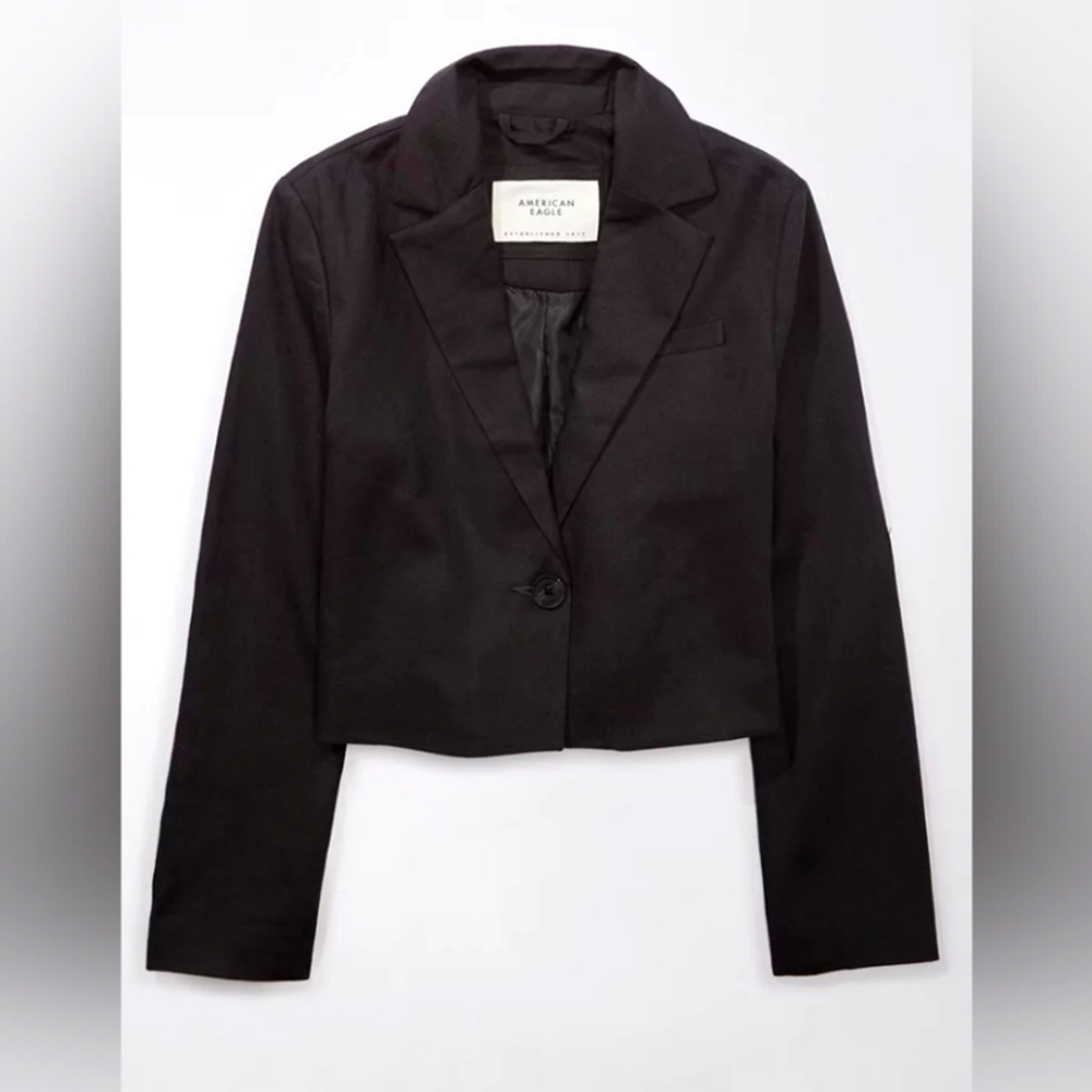 AE Linen-Blend Cropped Blazer